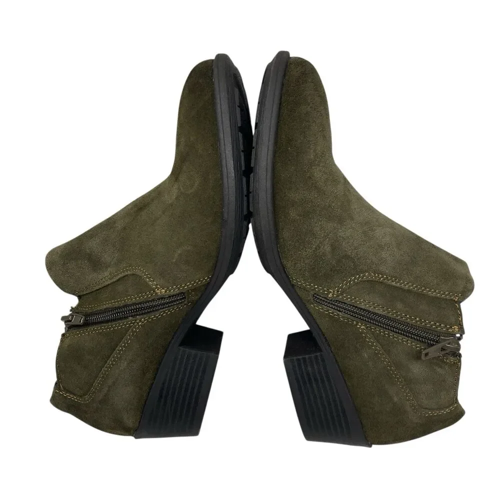 Earth Origins‎ Grreen Suede Zip Comfort Low Heel Christine Ankle Boots
